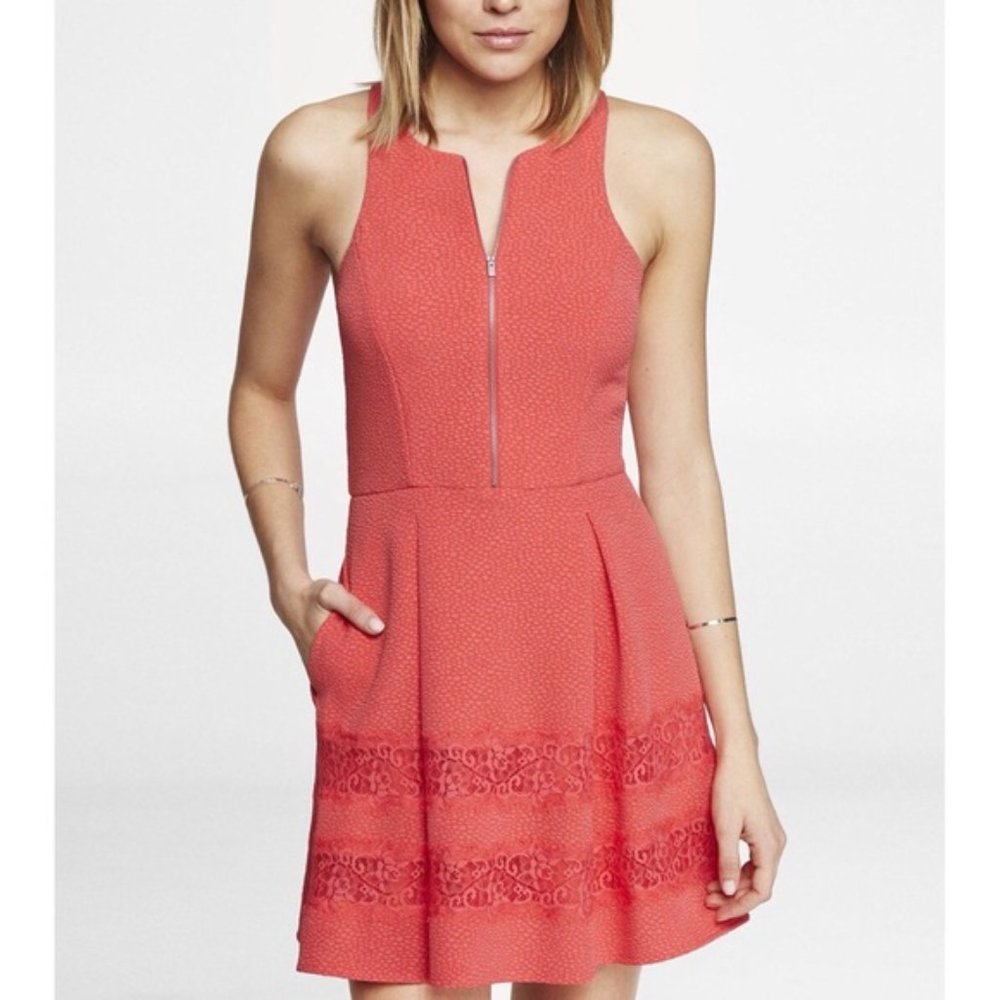 Coral Express Zip Up Lace Fit & Flare Dress
